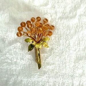 Elegant Gold and Green Floral Brooch
